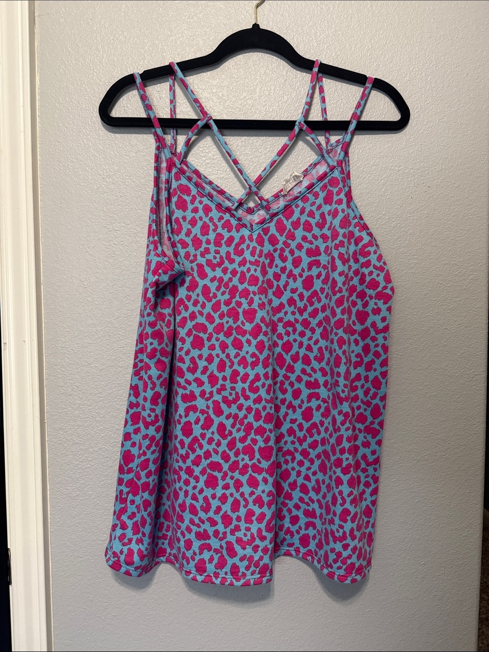 BiBi Pink & Blue Leopard Print Strappy Cami Tank